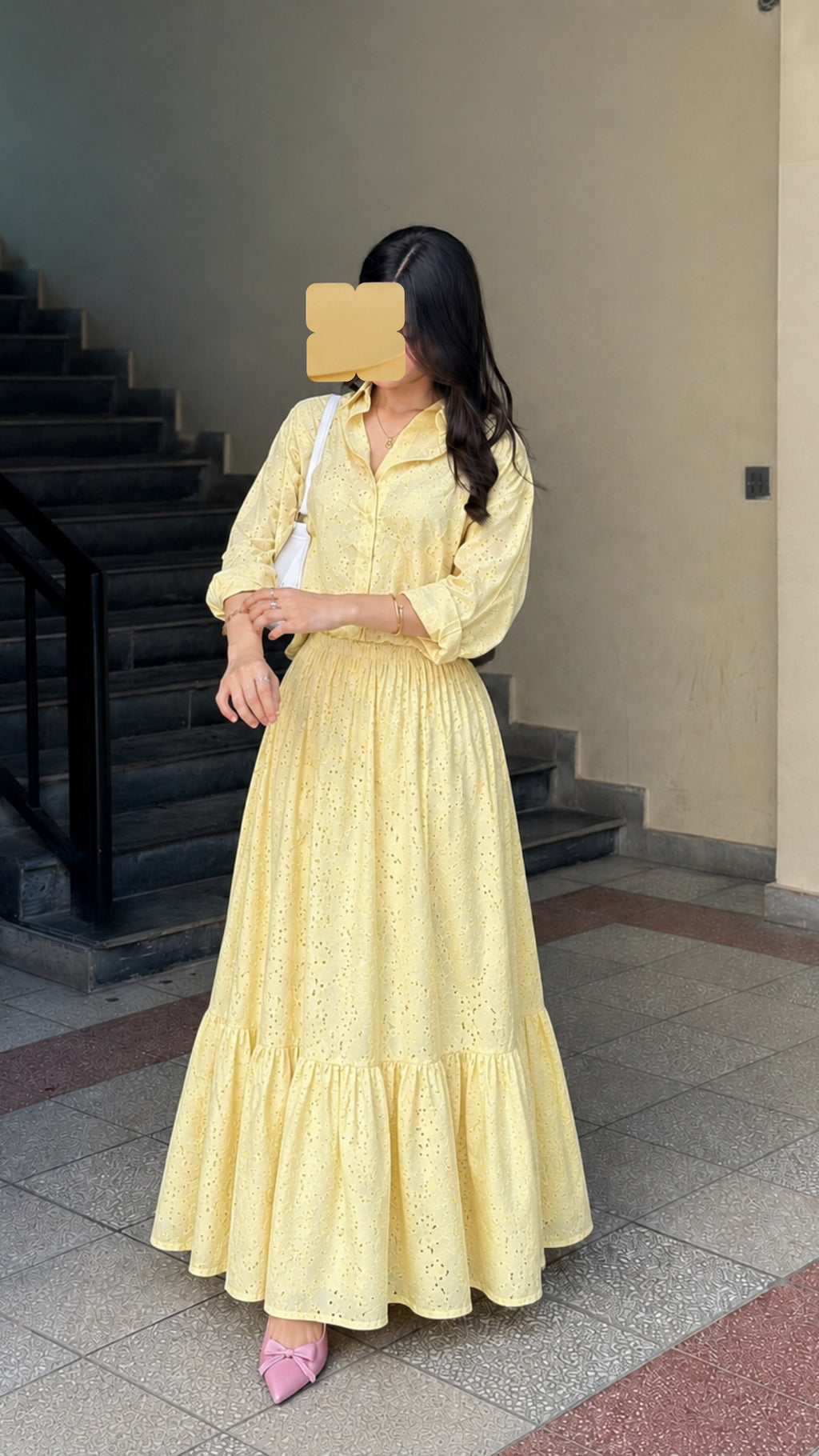 Luxe Chikankari Skirt Set – Button-Down Shirt & One-Tier Skirt