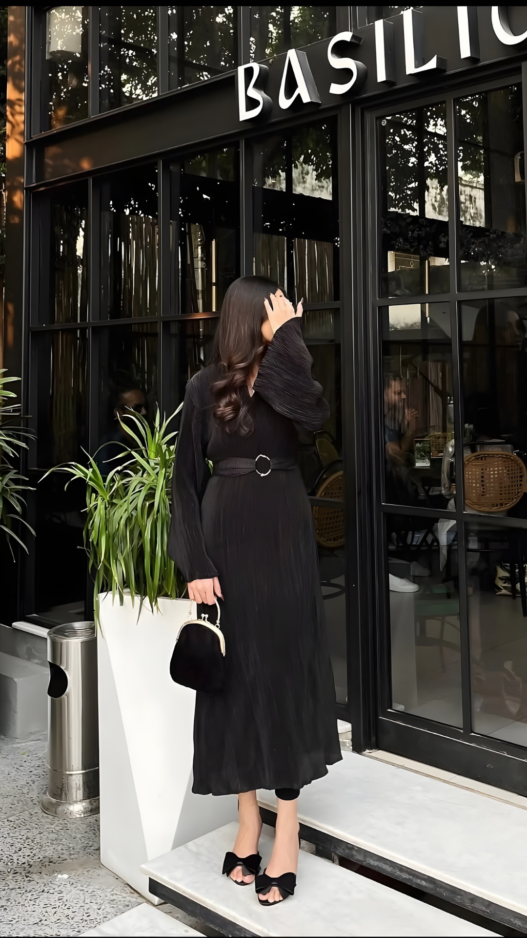 Noir Elegance Pleated Bodycon Dress